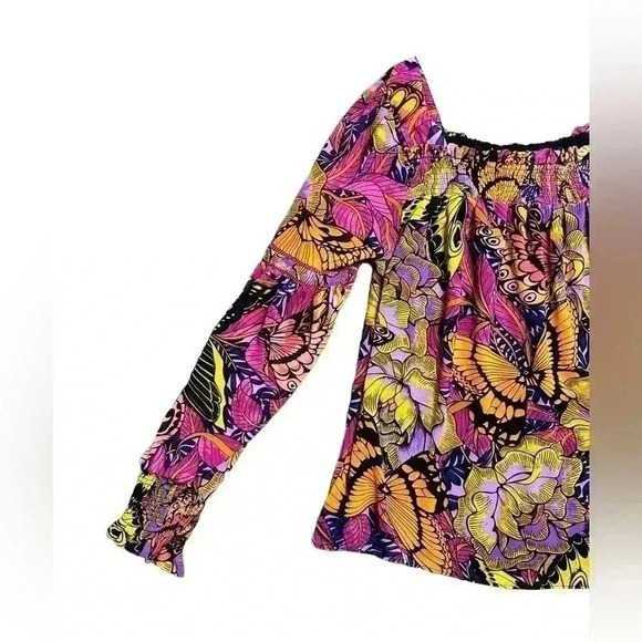 Alexandra Farmer Puff-Sleeved Blouse Butterfly Funky Sz XS - Picture 3 of 7